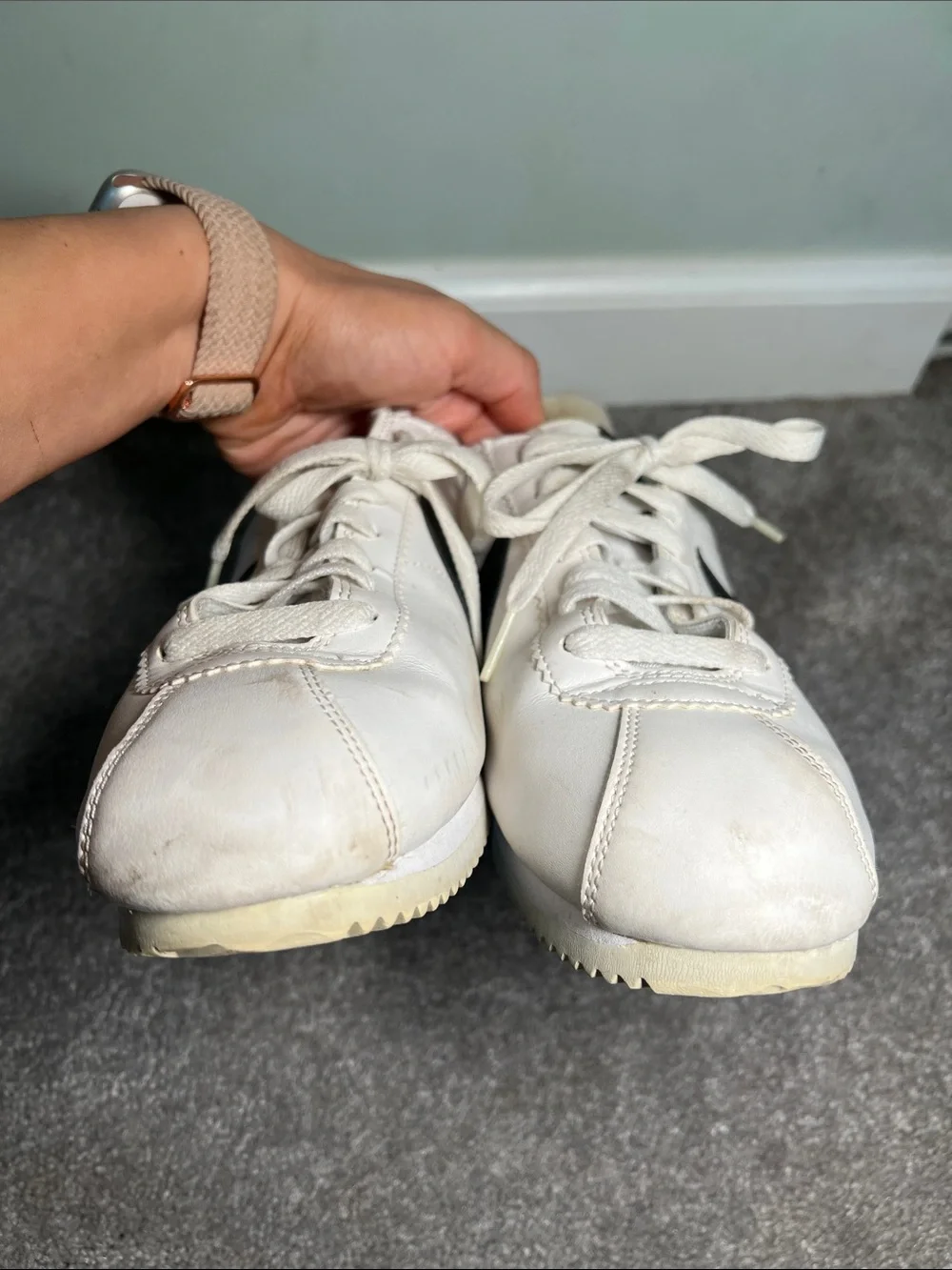 Nike Cortez Sneakers Shoes White with Black  Swoosh size women’s 10